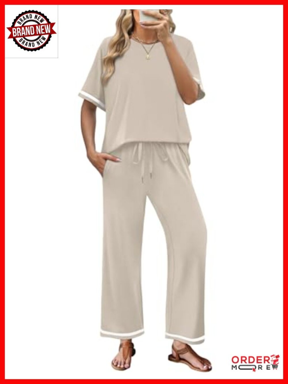 2 Piece Lounge Set Short Sleeve Tee Wide Leg Pants Travel Outfit